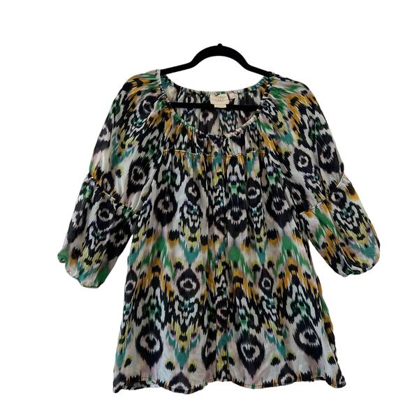 Vanessa Virginia Anthropologie Shirt Womens Small Black Green Button Down Silk - Picture 1 of 12